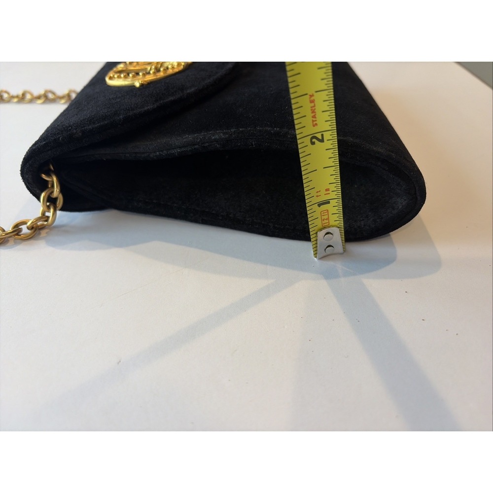 Casual Corner Black Suede Handbag Gold Medallion & Chain Essentials Elegant Bag - Picture 12 of 15